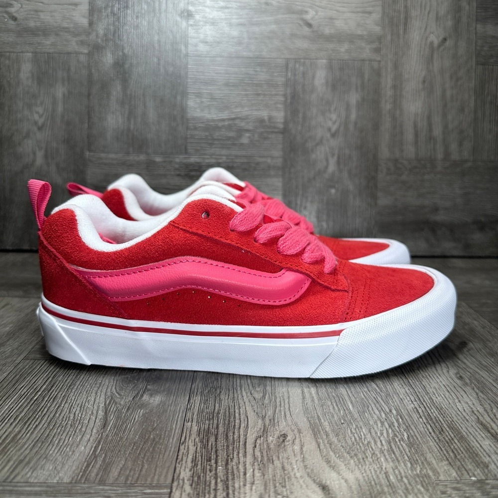 Vans Knu Skool Sneakers Women 7.5 Red Pink Suede Chunky Skate Shoes NEW 507698